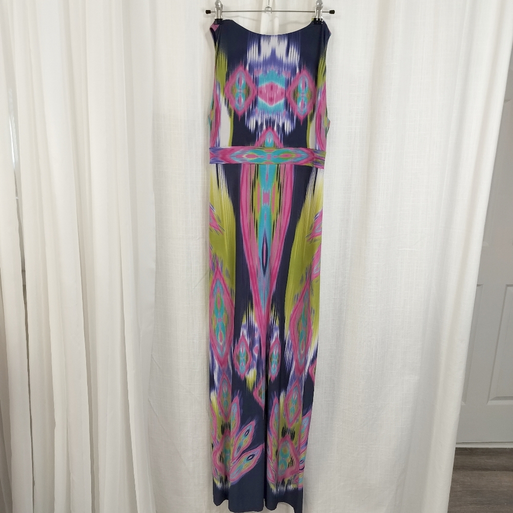2/$30 Chicos Babydoll Empire Abstract  Sleeveless Maxi Sundress Size 1 Y2K‎ - Picture 2 of 9